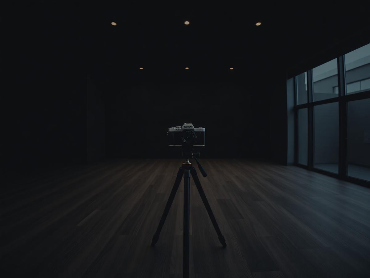 360 camera on a tripod in an empty interior